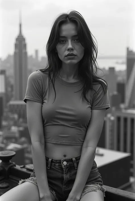  woman posing in short jeans and short t-shirt filmed on expired film ,             touching clothes             , 期限切れの            shot on film            ,       woman posing in underwear in the top of building in NY on expired film Taken with a {x}     ...