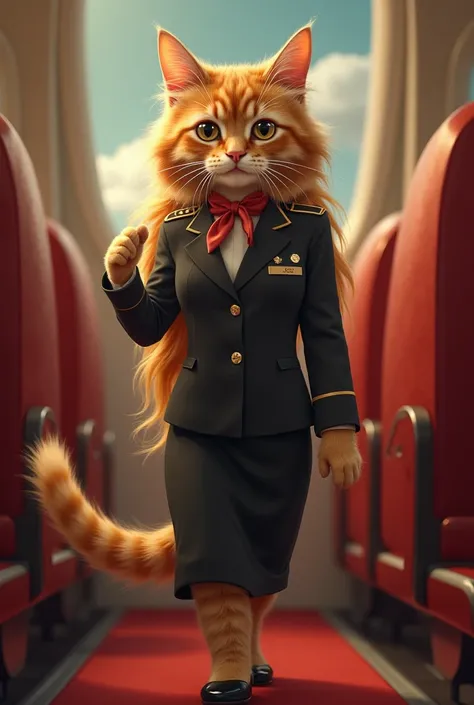 The beautiful long hair cat as a stewardess 