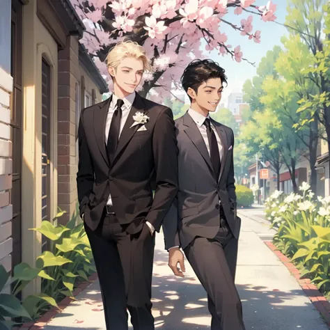 Man and Man、duo、 suit、smile、Around town、spring、
