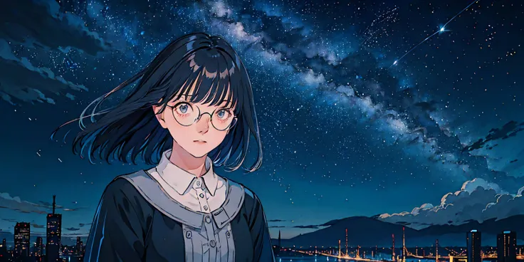 Tags: starry sky, starry skies, rated: safe, sky, night sky, night, shooting stars, space, collars, non-human, animals, starry sky, constellations, stars (symbols), solo, spectacles, distant cityscapes