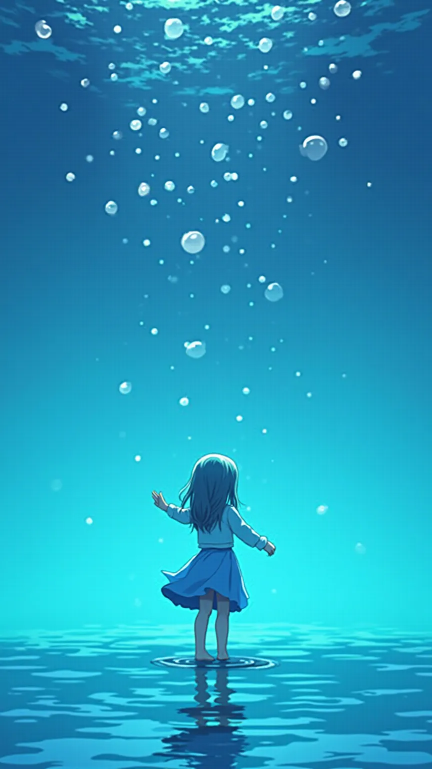 4K,  incredible beauty , deep sea,  fantasy, playing, bubble, Makoto Shinkai,  beautiful girl,  shot from afar ,  Illustration Challenge Entry ,  anime style, Reflective World