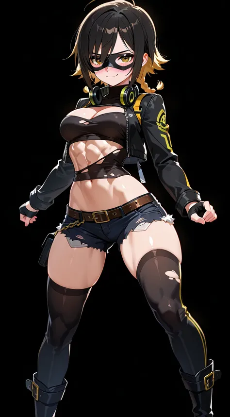 score_9, score_8_up, score_7_up ((((thick thighs, thihgh gap:1.3) ((toned body, atheltic body, shredded abs, wide hips, narrow waist, medium breasts)) ((revealing clothes, sexy, nsfw, uncensored, exposed, ecchi)))) ((black flipped hair, sidecute, undercut,...