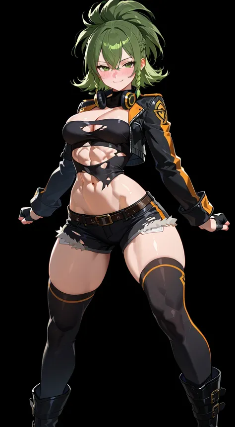 score_9, score_8_up, score_7_up ((((thick thighs, thihgh gap:1.3) ((toned body, atheltic body, shredded abs, wide hips, narrow waist, medium breasts)) ((revealing clothes, sexy, nsfw, uncensored, exposed, ecchi)))) ((black flipped hair, sidecute, undercut,...