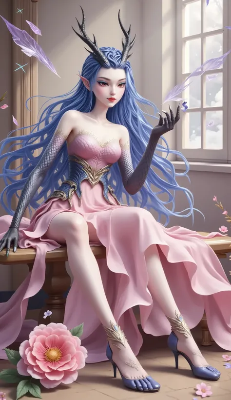 Dragon Girl, Unique , blue hair, She will freeze magic, red eyes,Blue eyelashes,She will freeze magic, red eyes,Blue eyelashes, huge chest , Exposed , huge chest , huge breasts, reveals breasts, huge chest , huge breasts, huge chest , huge breasts, huge...
