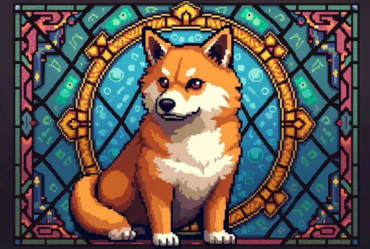 Pixel art　Shiba Inu　 stained glass