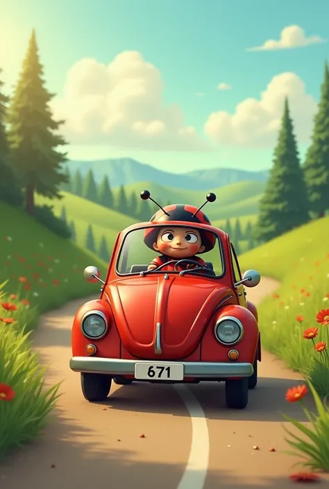 LADYBUG DRIVING A CAR