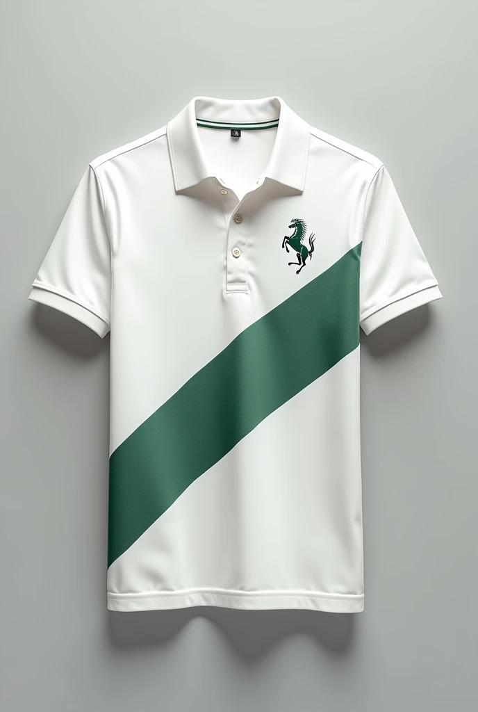 Generate a white polo shirt with dark green design 