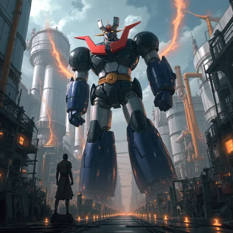  Modified Mazinger Z ,  Mazinger Z is 100 meters tall.   Constructed with modern materials such as steel  ,   Carbon Fiber  ,   Other industrial elements are also visible  ,  Just like the real thing  ,    I'm standing ahead at the height of a high-rise to...