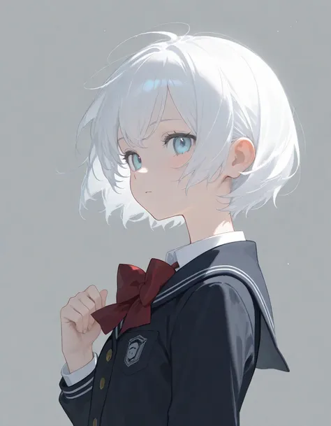  1girl ,short hair,white hair,school uniform