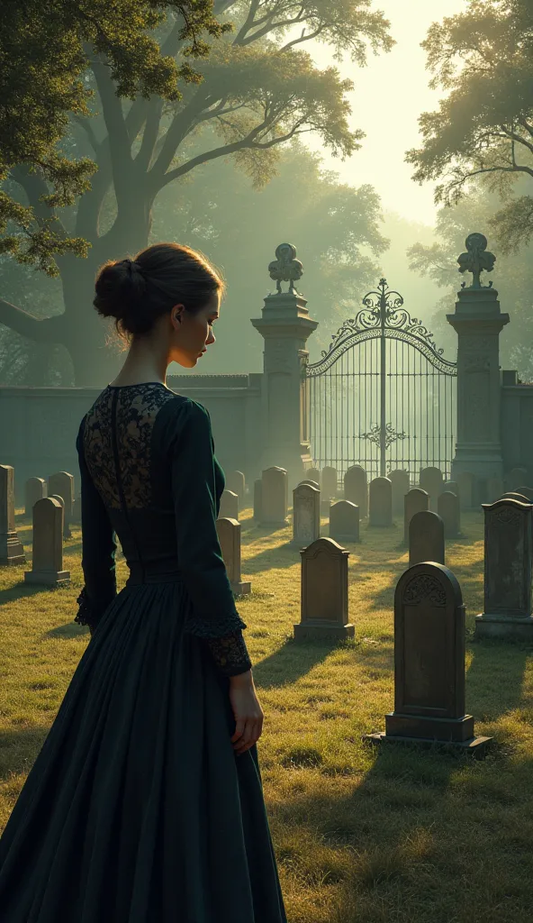 A WOMAN LOOKING AT THE CEMETERY