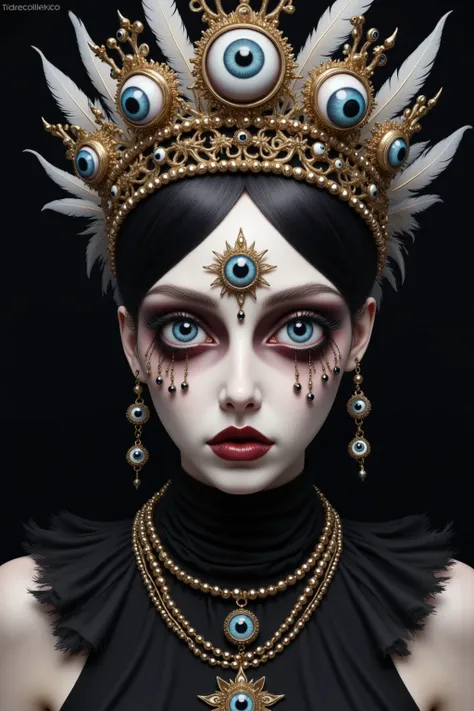 ( masterpiece,  best quality :1.2), The Three Eyed Witch，crown，dark lips，feather