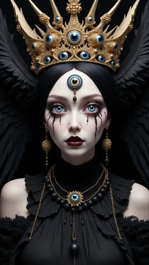 ( masterpiece,  best quality :1.2), The Three Eyed Witch，crown，dark lips，feather