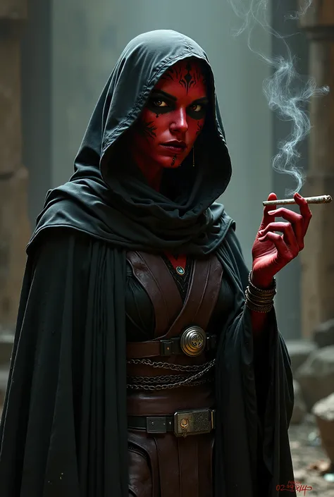 Darth talon without a hood smoking a joint 