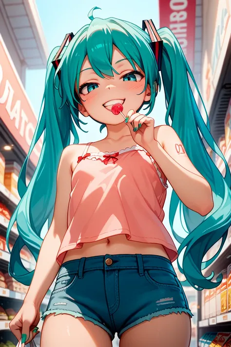  ( best quality), (8k detailed), ( masterpiece),  Masterpiece ,    1 person, woman ,    Hatsune Miku ,          turquoise hair       ,    twin tails     ,  attractive face   ,   creating a perfect body line  , Hot body  ,   exact finger,Light effects,  sce...