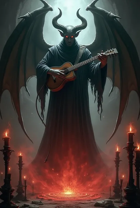 The image of the devil being raised playing music 