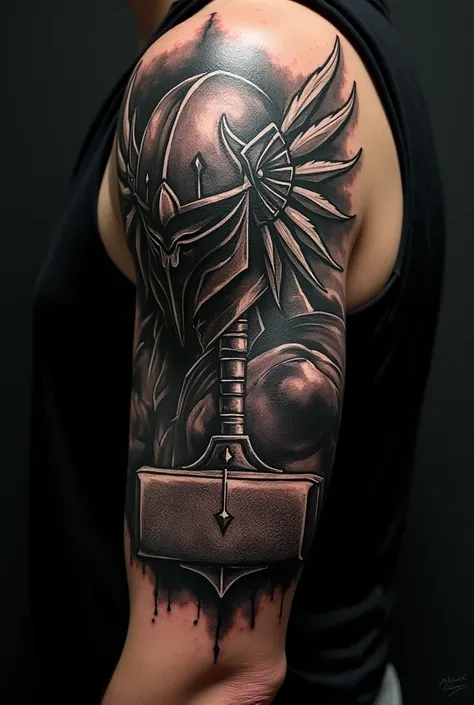 Thor Little Hammer and Helmet Tattoo