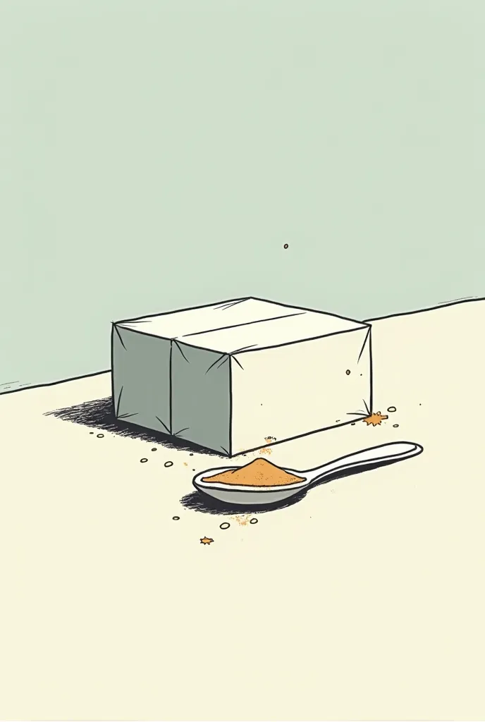 a box without text and a spoon with powder, comics style