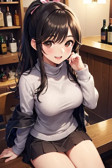 Takane Manaka, shiny brown long hair, pony tail with ribbon、beautiful brown eyes, smiling face, sparkling pupils, (fine grain), highly detailed eyes, highly detailed face, highly detailed eyes,, (masterpiece:1.2, best quality), 1 girl, cowboy shot,, 


cow...