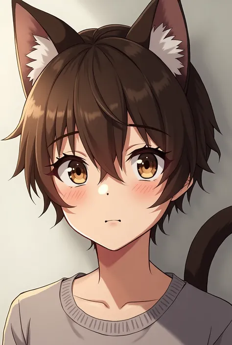  Make an anime-style character ,  he is a man with a tail and ears of a cat ,  his hair is brown and his eyes too , IT'S JUST THAT ONLY YOUR FACE SHOULD APPEAR