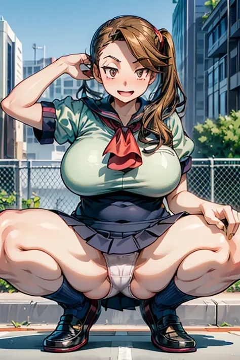  masterpiece, high quality, smile, open your mouth, (((Perfect Anatomy, anatomically accurate, Highly detailed skin))),  1 girl, Kaoruko Sazaki,  beautiful body,  beautiful breasts,  big breasts:0.5,  beautiful thighs ,  beautiful legs, (( Short Sleeve, cu...