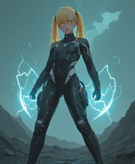 Amidst a stormy night, with lightning crackling across a dark and ominous sky, stands the formidable Thunder Ranger—a fierce yet youthful warrior. Her delicate, loli-like face contrasts with her intense presence, her piercing eyes reflecting the electric f...