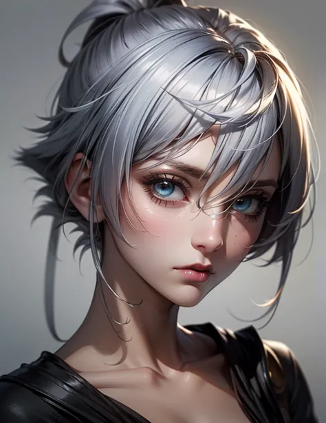 Make an art of it without changing anything! Silver hair that covers a little and tired and shy eyes .