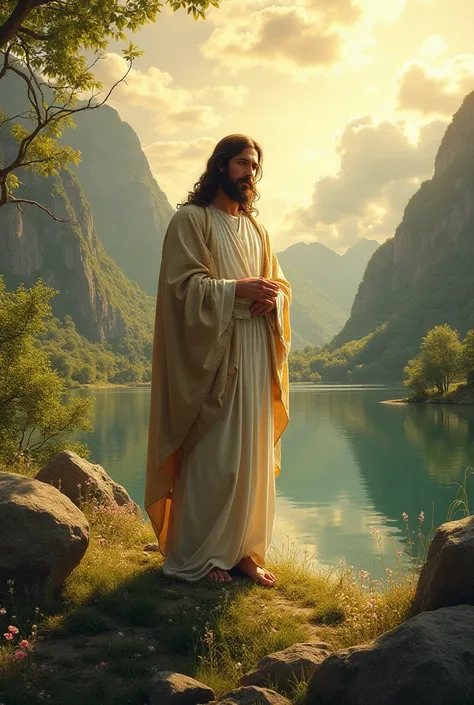 Jesus Christ in a beautiful landscape