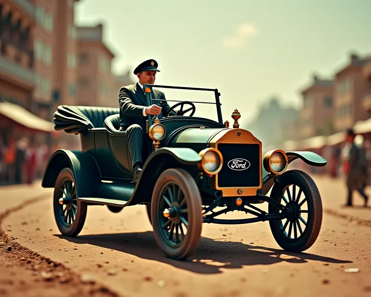 Cinematic and representative frame of how Henry Ford managed to turn the automobile into a consumer good accessible to the majority of the population in a large number of countries. create cars in different countries describing in each area outstanding cha...