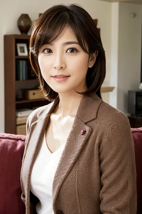 { small tits｝、{Zuo々Nozomi:1.3}、Japanese actress、Age 35、 living room 