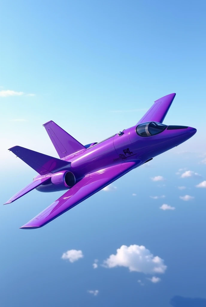 Purple airplane in the sky with logo 