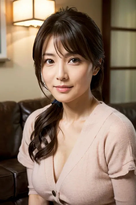 { small tits｝、{Zuo々Nozomi:1.3}、Japanese actress、Age 35、 living room 