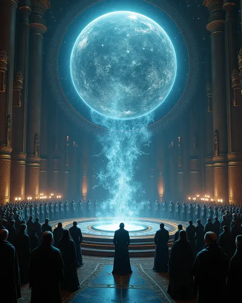 The gathering of the elders representatives of all the primeval space civilizations and species from the deepest depths of the entire universe convenes in the assembly hall, standing in the the circle surrounding holographic projection of the universe beyo...