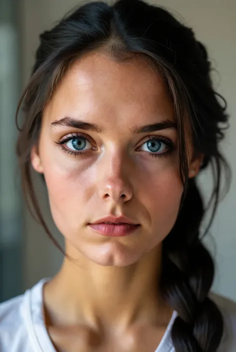  girl 25 years old, real passport photo. serious face. braid hair , don't fall on the face.  unblurred , with good lighting, without shadows on his face .  horoshee kachestvo