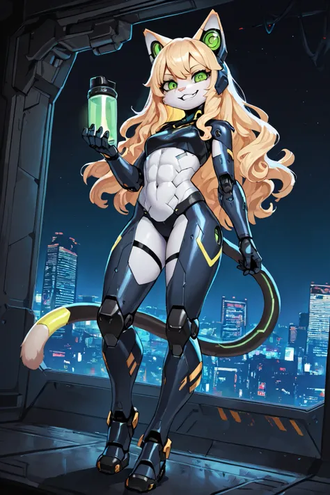 masterpiece,best quality,amazing quality,very aesthetic,beautiful eyes,beautiful skin,beautiful hair,beautiful face,clear face,1girl,furry female,cat girl,cat ears,cat tail,furry arms,furry legs,pretty,slender,mecha musume,mechanical bodysuite,mechanical h...