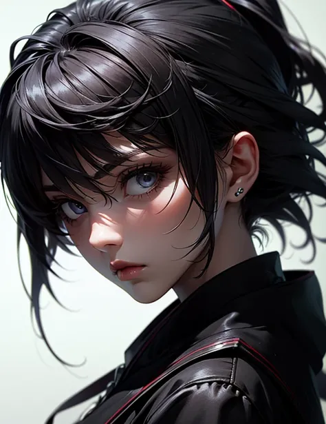 solo, black hair, black eyes, style by gentlecat
