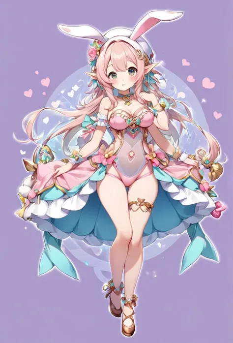  Character Sketch Sexy Girl by Atelier Ryza Goddess of Love ,full body ,  one-piece light pink underwear set with mesh details,  neckline  ,    Detailed face,   radiant skin   ,4k,pose sexy, Charming Elf Dress   ,(( Kawaii bunny costume )),((gypsy style cl...