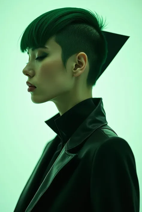 Green and Black Asymmetric Plunging Square Haircut 