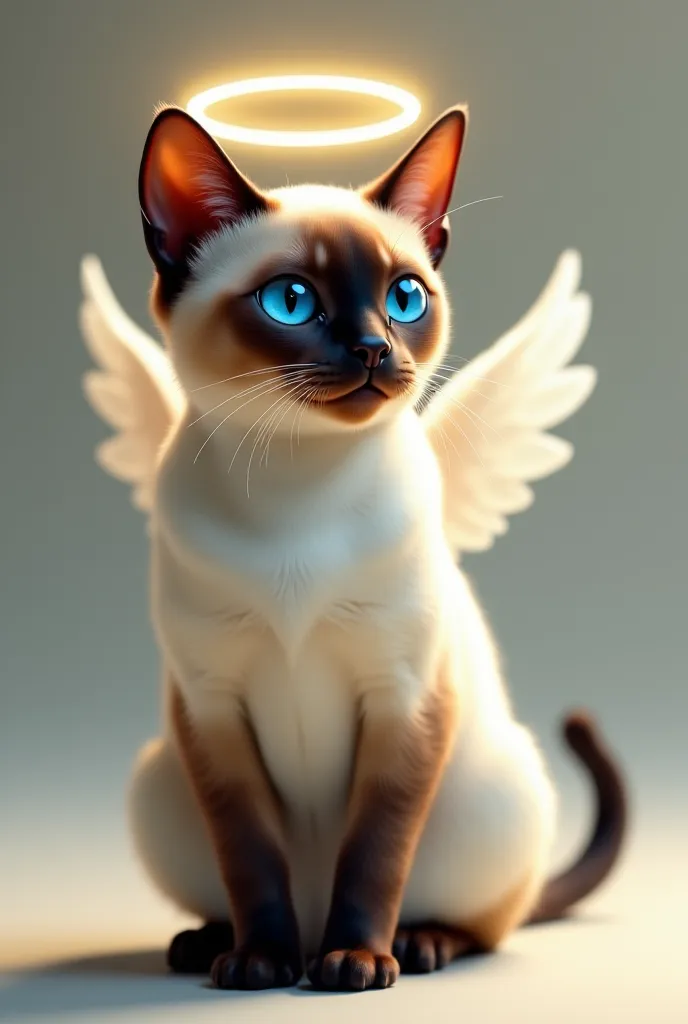 Create the image of a siames cat with an angel ring above its head, no wings nor in heaven