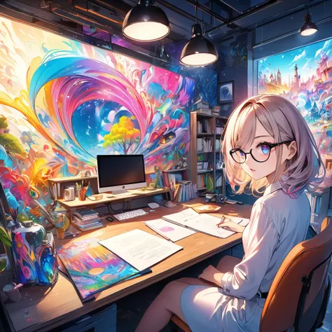 Quality: ((best quality illustration)), (masterpiece), ((detailed)).
Style: ((color illustration)), graffiti art, vibrant, bold, energetic.
A surreal fantasy-style painting featuring a girl with heterochromia, representing different visions in each eye. He...