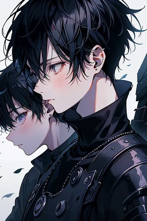 (1.2,  high quality), (Pixiv:1.4), (1 young man ),,  male 、Focus on the face、 hopeless expression、 face of pain、 empty face、 Dramatic Lighting、 black hair short hair、black turtleneck、Armored、 bust up、profile、Light and Darkness、Overshadowed