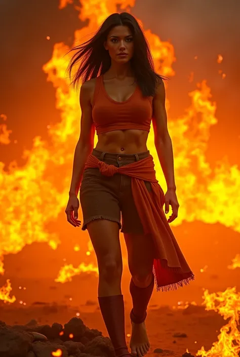 Strong woman surrounded by fire