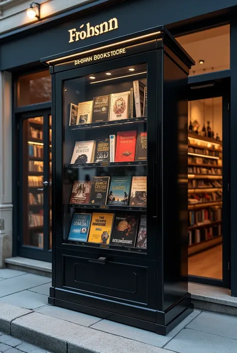 Black book vending machine in front of the Frohsinnbookstore