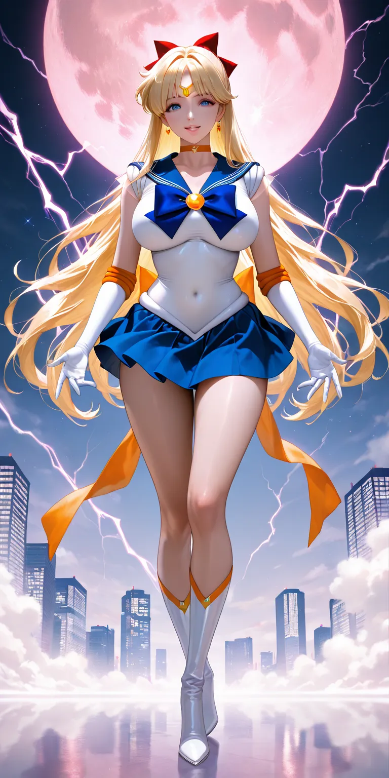 Masterpiece, newest, high contrast, very aesthetic, vibrant, mature female, sailor venus\(sailor venus\), sailor senshi uniform (sailor senshi uniform shirt, sailor senshi uniform gauntlets, sailor senshi uniform skirt, sailor senshi uniform high boots), b...