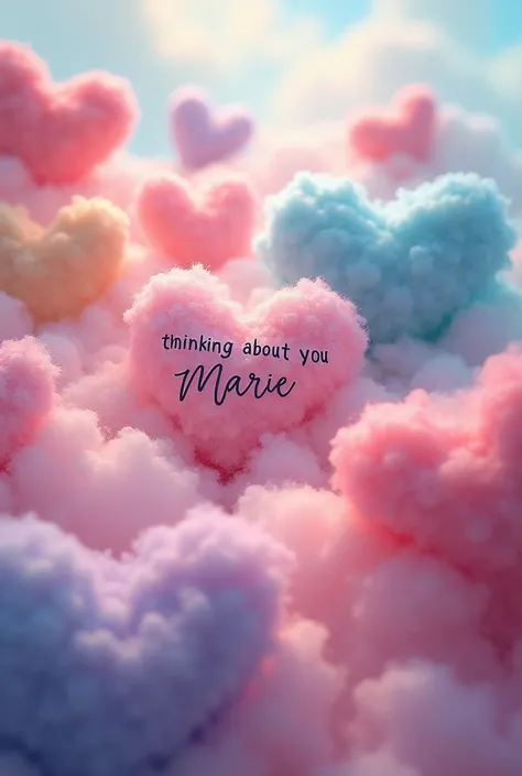 Pleins de magnifiques cœurs love en nuage multicolores avec ecrit "Thinking about you Marie "