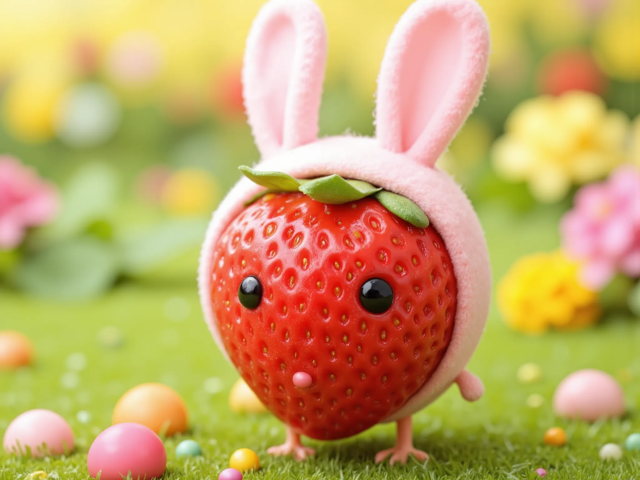 
a strawberry with bunny ears, clothe