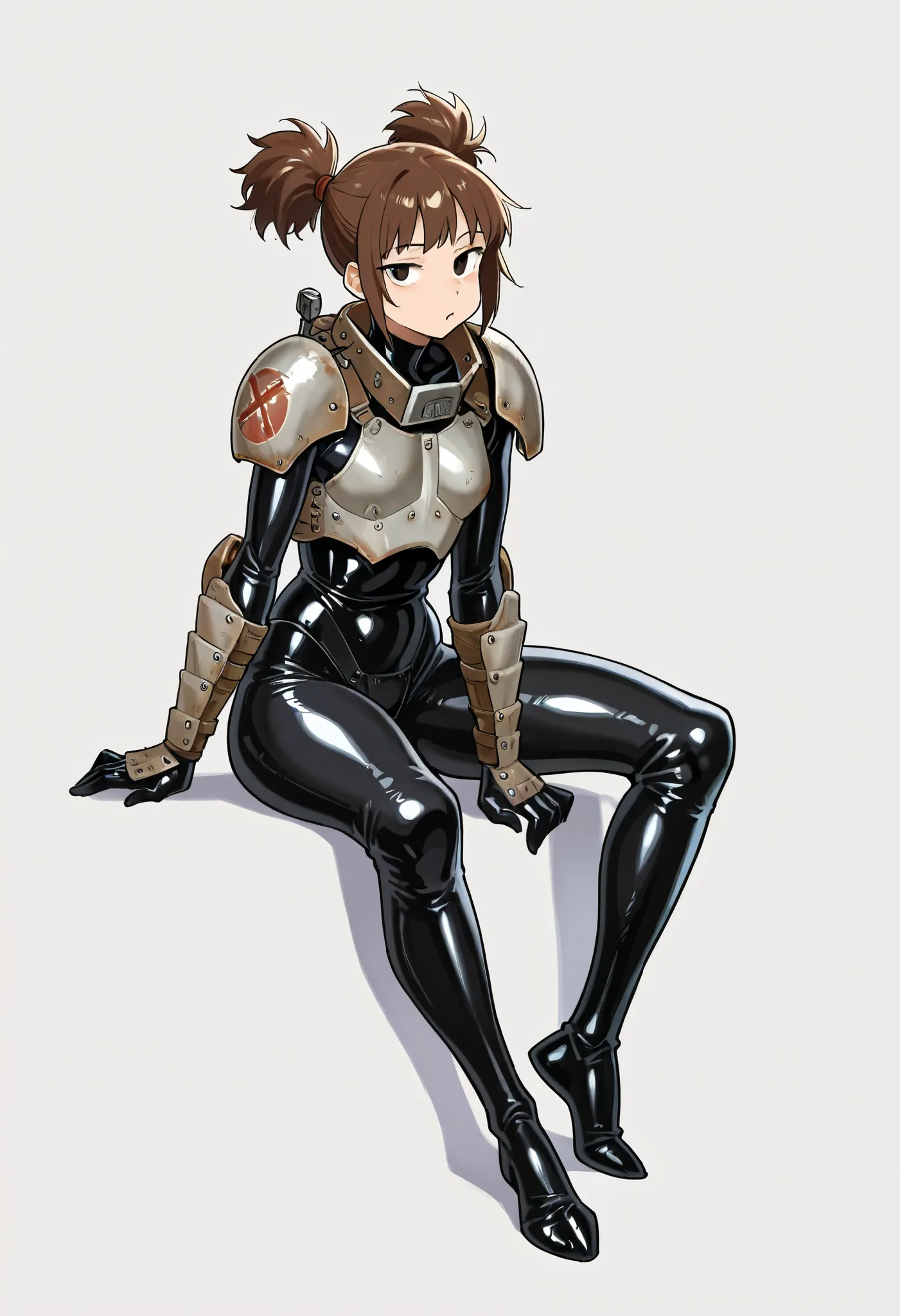  ((1girl)), solo,armor iron, wooman micro armor, black latex body, (sexy,  white background, mad max character,((only line:1.2)), line art ,((black white:1.2)), sitting,  ((Masterpiece)), ((highest quality), high resolution,