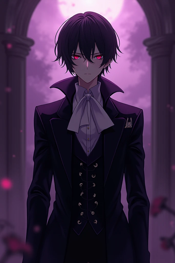 Horizontal image of black butler in dark purple tones 