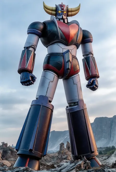 The iconic features such as the highly restored invincible bronze  ,  38 m high in the front position  .  ， Constructed with modern materials such as steel  ,  Carbon fiber ,  Other industrial elements are also visible ,  Like the real thing ,   Beautiful ...