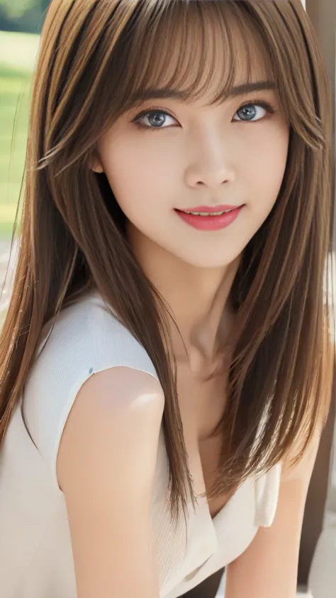 top quality、  8k Wallpaper、reality:1.4、  is being photographed in natural light、Watch viewers、background: golf course、Please tell me about 1 beautiful girl、 Japanese idol 、 29 years old 、beautiful eyes with attention to detail、 detailed face、 beautiful ski...