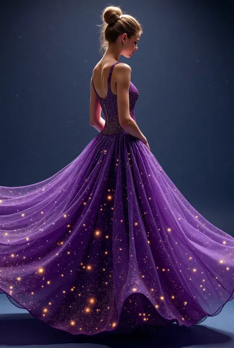 Purple round long dress with gold stars 